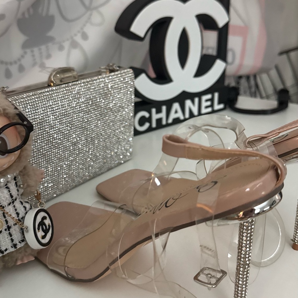 Transparent and Beige Heels rhinestone